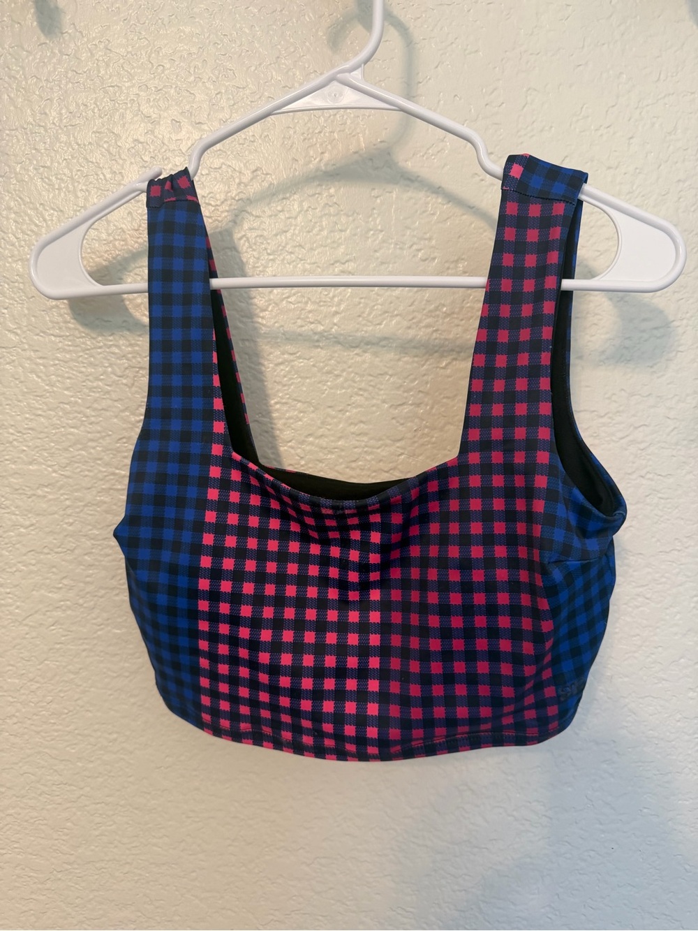Albion Fit- Plaid Square Neck Crop Bralette - Pink and Blue